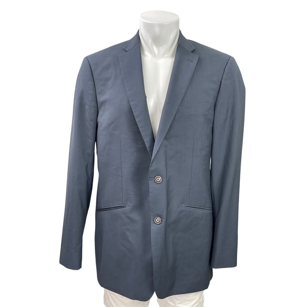 Indochino Men's Blue Gray Notch Lapel Pocket Long Sleeve Blazer Coat Jacket L